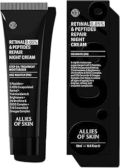 Retinal 0.05% Peptides Repair Night Cream Travel Size | 7% Ceramides & Omegas Complex Boost Hydration | Daily Treatment for Wrinkles, Fine Lines and Uneven Tone | 0.4 fl oz.