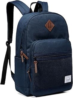 VASCHY School Backpack, Water Resistant Lightweight Casual Backpack for Men Women with Padded Laptop Sleeve Navy Blue