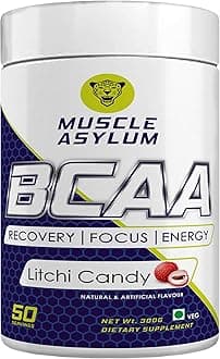 Muscle Asylum Pure Bcaa | 50 Serving, 300g, | Litchi Candy | With Genuine Lab Reports | BCAAs With Nootropics Matrix | Fast Recovery