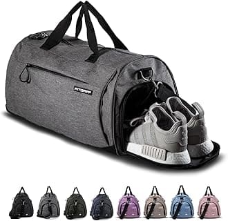Fitgriff® Gym Bag V1 for Men & Women with Shoe & Wet Compartment - Duffle Bag for Travel, Sports, Fitness & Workout, Grey, 19 x 10 x 10″ (Small), Sporty