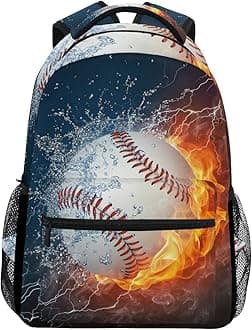 Baseball Water Fire Print Travel Backpack for School Water Resistant Bookbag