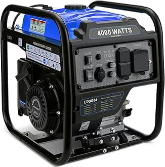 Power Equipment 4000 Watts Inverter Generator Gas Powered, Portable Open Frame Generator, Low Noise with ECO Mode, RV Ready, Emergency Home Backup, Blue
