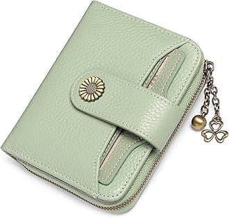 Women's Small Leather Wallet with Coin Compartment Small Zip Wallet Card Holder with RFID Blocker, Ao-Light Green, 12 x 10 x 3 cm, Modern