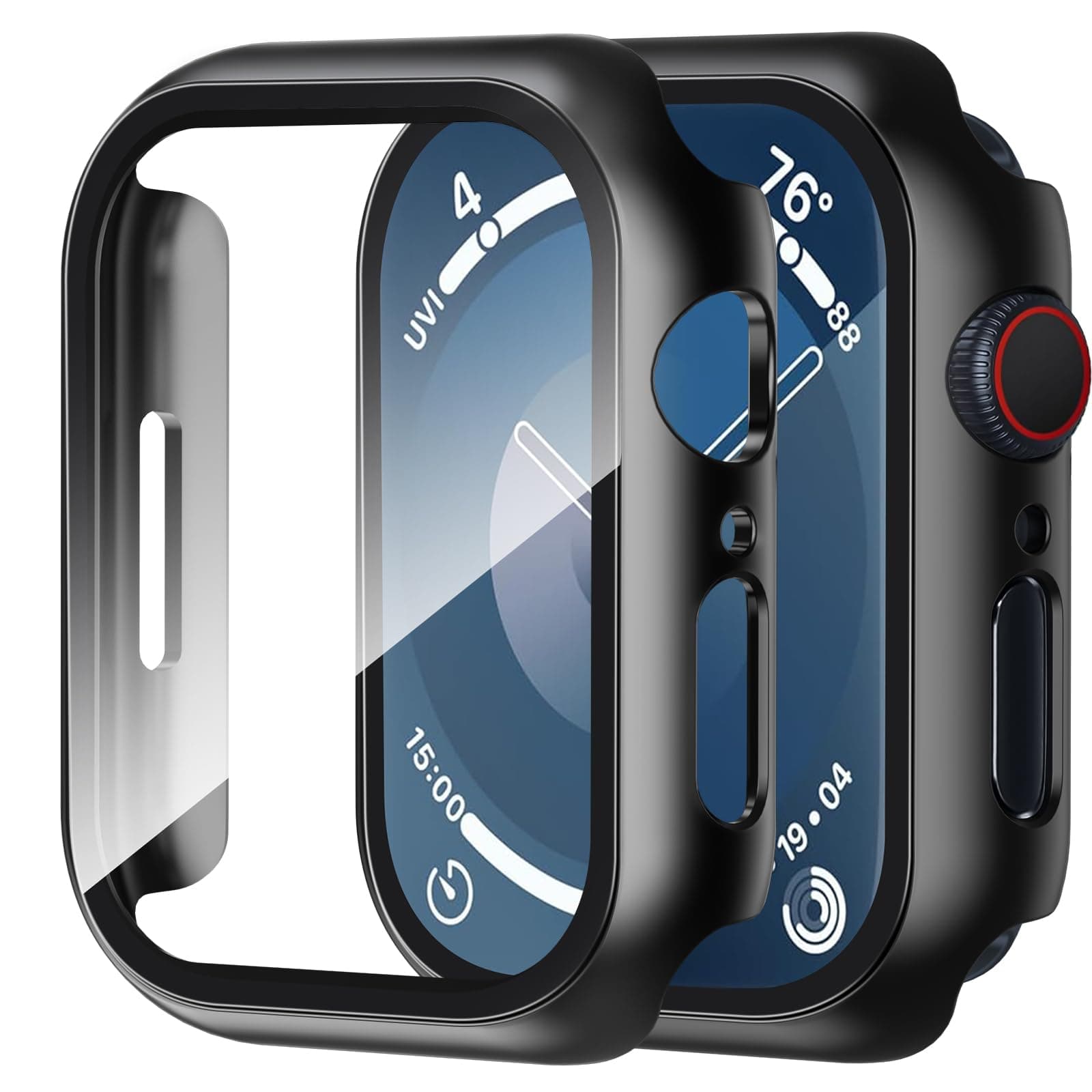 Smiling 2 Pack Case Built-in Tempered Glass Screen Protector Compatible with Apple Watch SE 2 (2024)/SE/Series 6/5/4 44mm, Hard PC Case Overall Protective Cover - Black