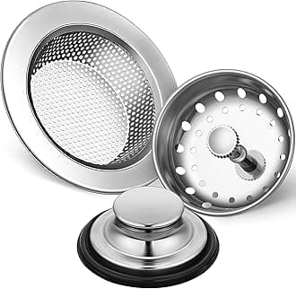 3 Pcs Kitchen Sink Drain Strainer and Stopper Stainless Steel Garbage Disposal Plug with Handle Universal Anti-Clogging Kitchen Sink Filter Sieve Basket Strainer(Silver)