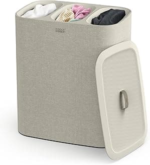 Trio Laundry Basket, Grey, 3 Compartments, 90L, Removable Tote Bags