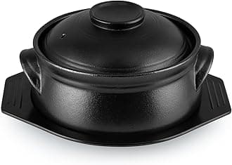 Large Korean Ceramic Bowl with Lid and Trivet, 54 oz Sizzling Hot Pot with Double Handles for Cooking and Serving Dolsot Bibimbap, Soup, Rice, Stew, Casserole, Noodle (Frosted Black)