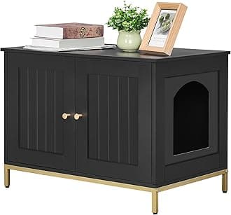 Homhedy Cat Litter Box Enclosure,Litter Box Furniture Hidden with Metal Frame,Cat Washroom Furniture,Cat House,Fit Most of Litter Box,Modern Style,Black and Gold