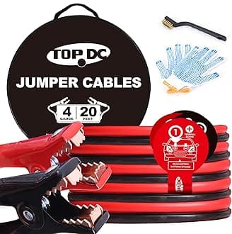 TOPDC 4 Gauge 20 Feet Jumper Cables for Car, SUV and Trucks Battery, Heavy Duty Automotive Booster Cables for Jump Starting Dead or Weak Batteries with Carry Bag, (TD-P0420ULB)