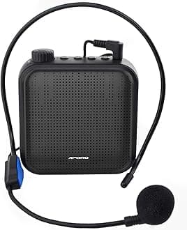 Voice Amplifier, 12W Rechargeable PA system (1200mAh) With Wired Microphone for Teachers, Tour Guide and more (black)