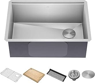 Kore 27-Inch Undermount Workstation 16 Gauge Single Bowl Stainless Steel Kitchen Sink with Accessories, KWU110-27