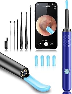 Ear Wax Removal Tool Camera - Ear Cleaner with Camera,1080P Otoscope, Ear Cleaning Tool with 4 Ear Spoon, Ear Camera for iPhone & Android Phones - Blue