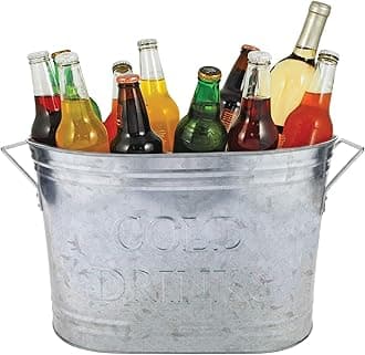 Twine Cold Drinks Ice Bucket, Galvanized Metal Drink Tub, Wine And Beer Chiller, Beverage Tub, Holds 5.35 Gallons