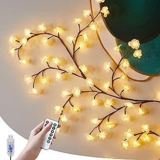 White Cherry Blossom Lights for Wall 7.55 FT 144LEDs Tree Branch Lights with Remote and 8 Lighting Modes Cherry Blossom Garland Vine Light for Bedroom Indoor Wall Wedding Christmas Decor