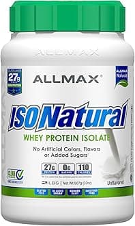 ISONATURAL Whey Protein Isolate, Unflavored - 2 lb - 27 Grams of Protein Per Scoop - Zero Fat & Sugar - 99% Lactose Free - with Prebiotics - No Artificial Flavors - Approx. 31 Servings
