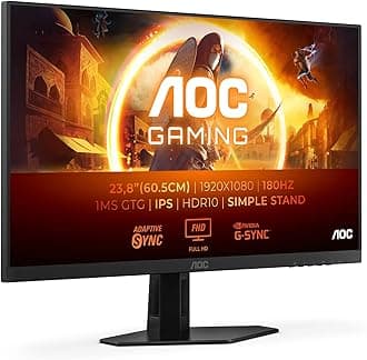 AOC 24G4XED 23.8 inch FHD Gaming Monitor 180Hz, Fast IPS Panel, 0.5ms MPRT, Adaptive Sync, HDR10, G-Sync Compatible, Speakers, (1920x1080 HDMI 2x 2.0 DP 1x 1.4) Black