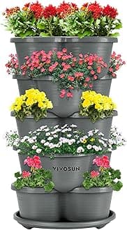 VIVOSUN 5 Tier Vertical Gardening Stackable Planter for Strawberries, Flowers, Herbs, Vegetables, 1-Pack Gray