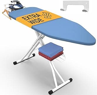 Xabitat Full Size Ironing Board 57" X 18" with Wall Mount Hanger, Full Metal Construction Iron Board, Built in Iron Caddy, Heat & Scorch Resistant Fabric, Cord Holder, Anti-Skid Feet, Heavy Duty