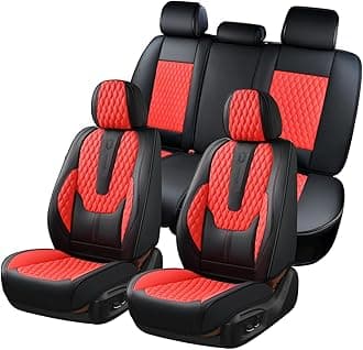 Coverado Car Seat Covers Full Set, 5 Seat Leather Seat Covers for Cars, Car Seat Protector with Lumbar Support, Waterproof Seat Covers Universal Fit for Most Cars SUV Trucks (Red&Black)