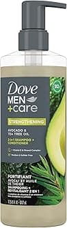 Dove Men+Care 2-in-1 Shampoo + Conditioner Avocado & Tea Tree Oil for Strengthening Hair, with Vitamin E & Mineral Complex, 17.5 oz