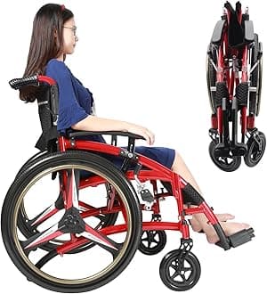 Sports Wheelchair for Adult, Lightweight Ergonomic Sports Folding Wheelchair for Adults | Self-Propelled Manual Scooter with 24-Inch Wheels and Comfortable Cushions