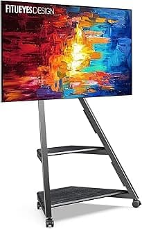 Design Mobile TV Stand with Wheels for 32 37 43 55 65 Inch TV, Modern TV Cart with Wooden Shelf, Swivel and Height Adjustable Corner TV Stand, Eiffel Series