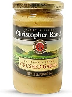 Christopher Ranch Crushed Garlic in Olive Oil | Heirloom California Garlic | Smooth Creamy Texture | Ready-to-Use, Premium Quality, Gluten-Free | Vegan-Friendly | 9 Oz / 255g Jar (Pack of 1)