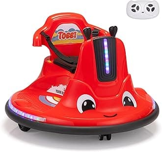 TOBBI Toddlers Bumper Car, 12v Baby Electric Ride On Snail Shape Toy with Remote Control/Children DIY Funny Stickers/360 Degree Spin for Kids of Ages 1.5-9 (Red)