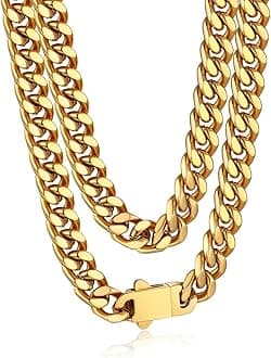 BandmaxMens Stainless Steel Chain Necklaces 5/7/9/12 MM Chunky Miami Cuban Link Chain Necklace Bracelet Silver/Gold/Black Chains for Men 18"-30"Recycled Claim Standard Blended
