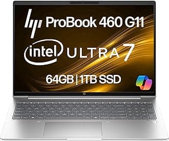 ProBook 460 G11 Business Laptop 16” FHD+ Display, Intel Core Ultra 7 155U (Beats i7-1355U), 64GB DDR5 RAM, 1TB NVMe, Wi-Fi 6E, RJ-45, Webcam, Backlit Keyboard, Win 11 Pro - Pike Silver Plastic