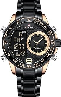 NAVIFORCEWatch for Men Dual Display Digital Quartz Watches Multifunctional Business Stainless Steel Wristwatch