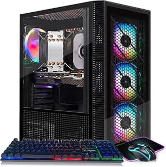 STGAubron Gaming PC Computer Desktop, Radeon RX 590 8GB, Intel i7 Xeon E5 up to 3.6GHz,16GB RAM, 512GB SSD, WiFi, BT 5.0, RGB Fan x4, Windows 10 Home