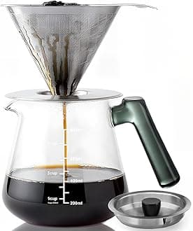 Aquach Pour Over Coffee Maker with Stainless Steel Filter & Borosilicate Glass Carafe - 28oz Drip Coffee Pot for Rich Flavor, Easy Cleanup & Dishwasher Safe Components, Ideal for Daily Use