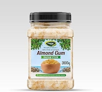 Almond Gum 300g (Jar) | Badam Pisin | Gond Katira | Tragacanth Gum | Kathila Gum | Astragalus Gummifer | 100% Pure & Natural | Traditional Ingredient