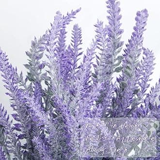 Ouddy Decor 12 Bundles Fake Flowers Artificial Lavender Faux Plastic Purple Flowers for Home Wedding Kitchen Garden Patio Window Box Office Table Centerpieces Indoor Outdoor (Frosted)