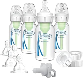 Dr. Brown's Options Slow Flow Bottle Set for Breastfed Baby, 4 Ounce, Clear