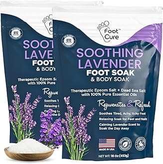 FOOT CURE Soothing Lavender Foot Soak - Pedicure Foot Spa with Epson Salts for Soaking Feet - Foot Massager Spa - Foot Scrubber Dead Skin Remover - Epsom Salt Bath Soak (Pack of 2)