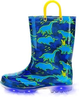 EUXTERPA Kids Toddler Light Up Rain Boots Boys Girls Waterproof Patterns and Glitter Boots with Easy On Handles