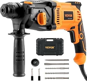 VEVOR 1 Inch SDS-Plus Rotary Hammer Drill, 8 Amp Corded Drills, Heavy Duty Chipping Hammers w/Safety Clutch, Electric Demolition Hammers, Taladro Rotomartillo, Power Tool For Concrete