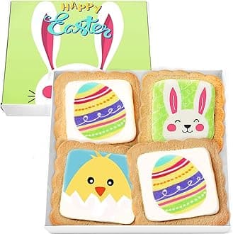 Happy Easter Cookies Gift Baskets Box for Men Women Kids | Bunny Egg Chick Cookie Treats decorated | 4 PACK | Individually Wrapped Sugar | Nut Free | 4 Pack