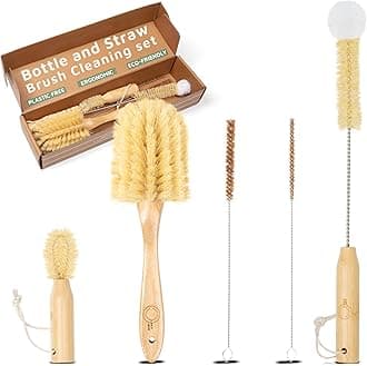 Bottle Brush Set - Ergonomic & Plastic Free Bamboo Bottle Brush, All in One Bottle And Straw Brush Cleaning Set, Sturdy Eco Friendly Water Bottle Cleaner Brush Set, Great Baby Bottle Cleaner Brush Set