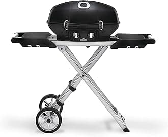 TravelQ PRO285X Portable Propane Gas Grill with Scissor Cart, Black, 2 Burners, For Tailgating, Camping, And Small Outdoor Spaces