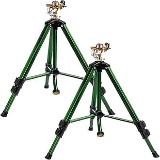 Hourleey Impact Sprinkler on Tripod Base, 2 Pack Heavy Duty Sprinklers for Lawn Yard Garden, 0-360 Degree Large Area Coverage, 3/4 Inch Connector Extension Legs Flip Locks with Brass Head