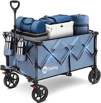 Sekey Collapsible Foldable Wagon with 330lbs Weight Capacity, Heavy Duty Folding Wagon Cart with Big All-Terrain Wheels & Drink Holders. Blue
