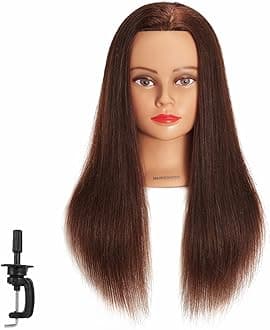 Hairginkgo Mannequin Head 20"-22" Human Hair Manikin Head Hairdresser Training Head Cosmetology Doll Head for Styling Dye Cutting Braiding Practice with Clamp Stand (91812LB0414)
