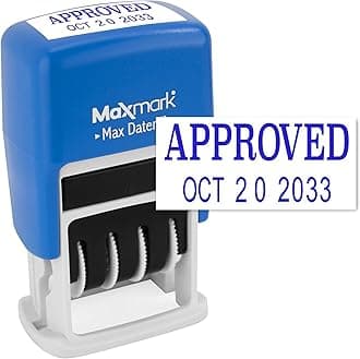 Maxmark Max Dater Self-Inking Phrase Date Stamp - Blue Ink APPROVED Blue