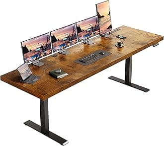 OffiGo 79 Inch Executive Electric Standing Desk, Height Adjustable Desk with Power Outlet & 1.38" Thick 3-Piece Desktop, Sit Stand Computer Desk for Home, Office, Conference Room, Rustic Brown