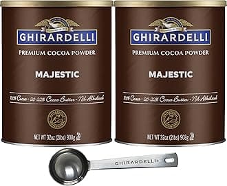 Ghirardelli Majestic Premium Cocoa Powder, 32 Ounce Can (Pack of 2) with Ghirardelli Stamped Barista Spoon
