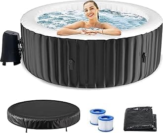 71" X 71" X 25" Hottub, 2-4 Person Inflatable Hot Tub, Portable Blow Up Hot Tub Round Portable Outdoor Spa with 120 Bubble Jets and Heater Pump, Filter