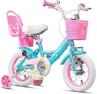 Maggie 12 14 16 20 Inch Kids Bike for 2-13 Years Old, Girls Bicycle with Doll-Seat & Basket & Stabilisers & Kickstand, Multiple Colors